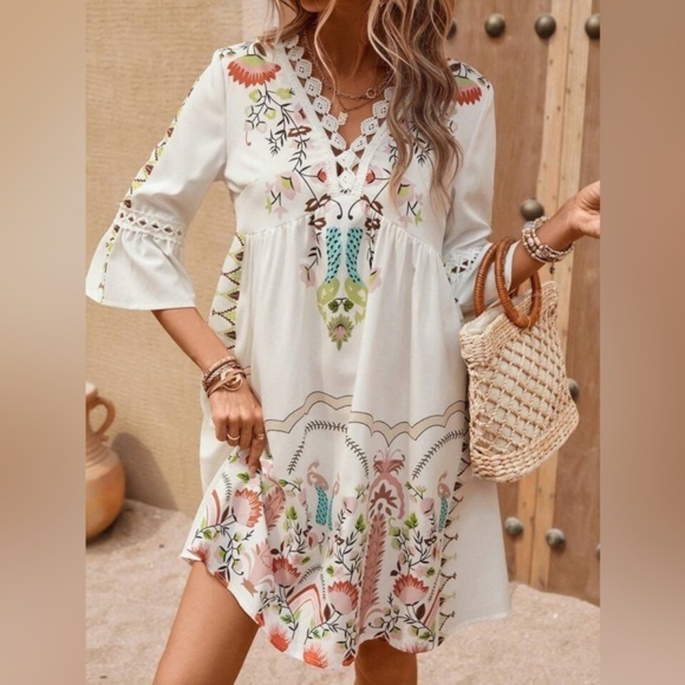 Boho Print Lace Hem Midi dress all sizes